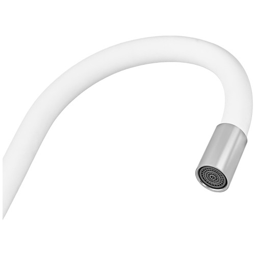 Смеситель для кухни ZERIX REX-011 CHROME REFL.WHITE из нерж. стали (Цвет хром+силиконовый излив белый) (ZX6129)