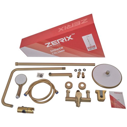 Душевая колонна со смесителем ZERIX REX-009-J BRUSHED GOLD из нерж. стали (Цвет матовое золото) (ZX6125)