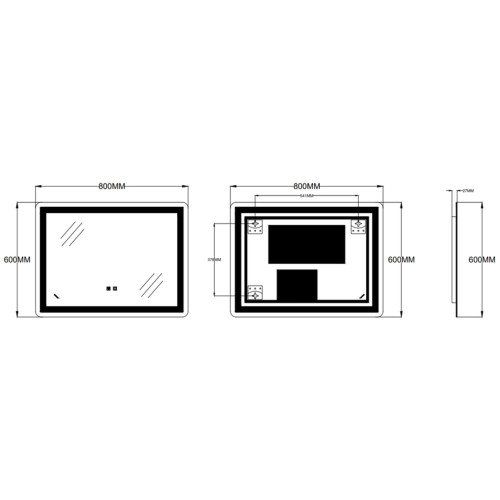 Зеркало ZERIX SANSA MR01-80x60-REVERSE с LED Touch, Anti-fog, димером, рег. яркости (ZX6049)