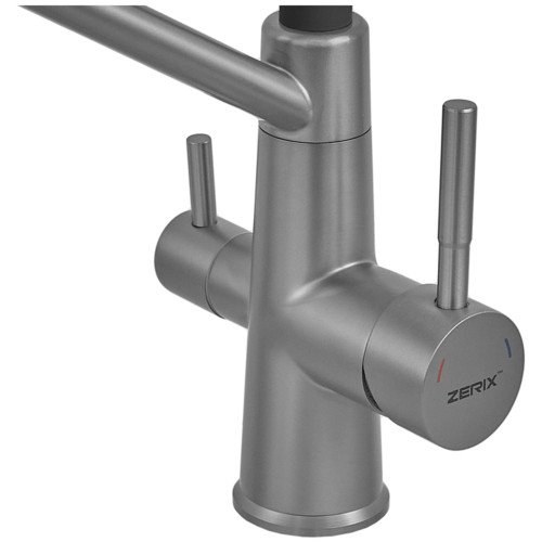 Смеситель для кухни с силиконовым изливом Zerix FUL-021 Graphite Refl.Black из нерж. стали SUS304 с выходом для пит.воды (ZX5999)