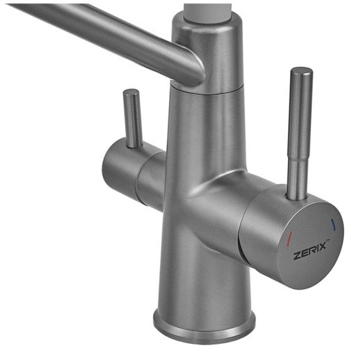 Змішувач для кухні з силіконовим виливом Zerix FUL-021 Graphite Refl.Gray з нержавіючої сталі SUS304 з виходом для питної води (ZX6000)