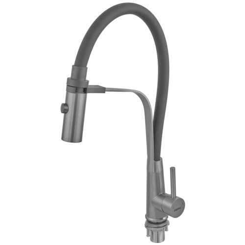 Смеситель для кухни с силиконовым изливом Zerix MAG-017 Graphite Refl.Black из нерж. стали SUS304 (изл.черный) (ZX6002)