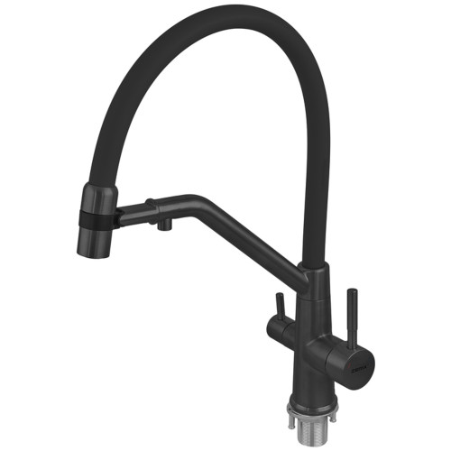 Змішувач для кухні з силіконовим виливом Zerix MAG-021 Black Refl.Black з нержавіючої сталі SUS304 з виходом для питної води (ZX6006)