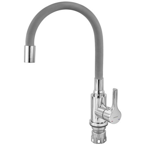 Смеситель для кухни ZERIX REX-011 CHROME REFL.GREY из нерж. стали (Цвет хром+силиконовый излив серый) (ZX6128)