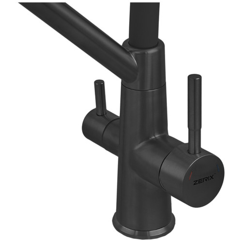 Змішувач для кухні з силіконовим виливом Zerix MAG-021 Black Refl.Black з нержавіючої сталі SUS304 з виходом для питної води (ZX6006)