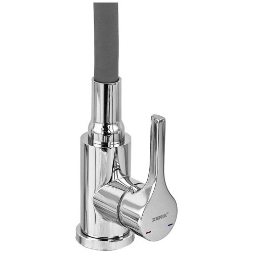 Смеситель для кухни ZERIX REX-011 CHROME REFL.GREY из нерж. стали (Цвет хром+силиконовый излив серый) (ZX6128)