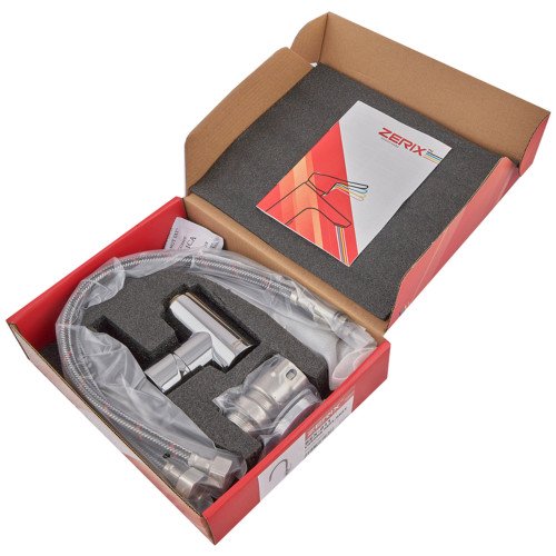 Смеситель для кухни ZERIX REX-011 CHROME REFL.GREY из нерж. стали (Цвет хром+силиконовый излив серый) (ZX6128)