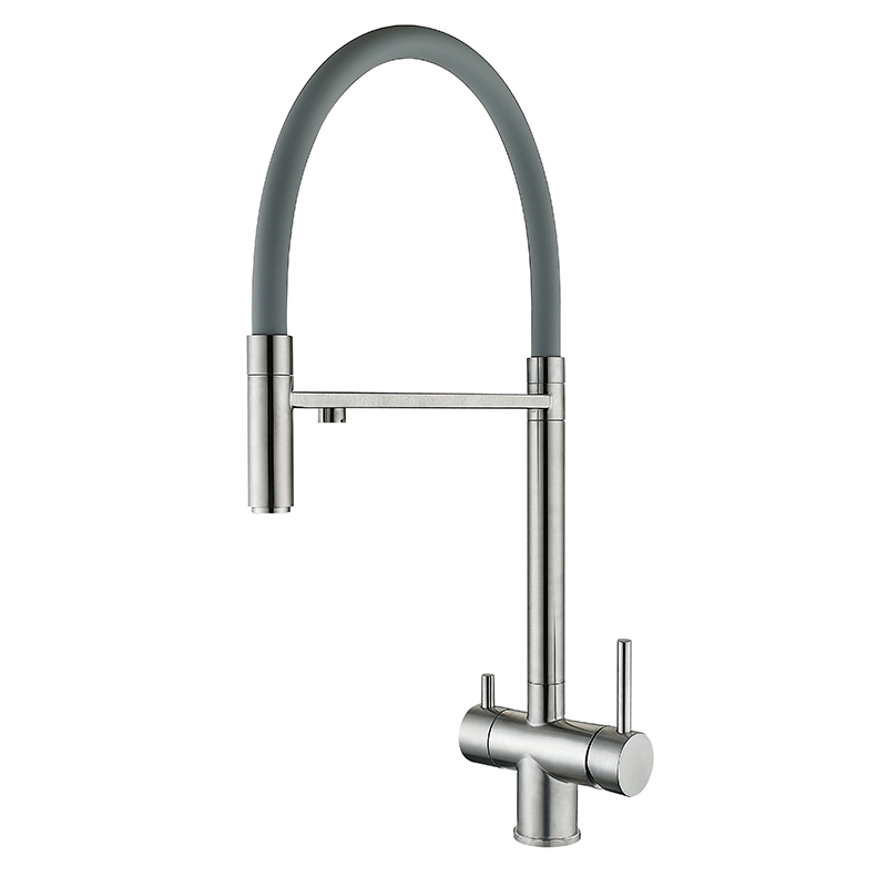 Кухонный смеситель на две воды с гибким изливом ZERIX KIT-021 REFL.GRAY (нерж. сталь) (ZX4861)
