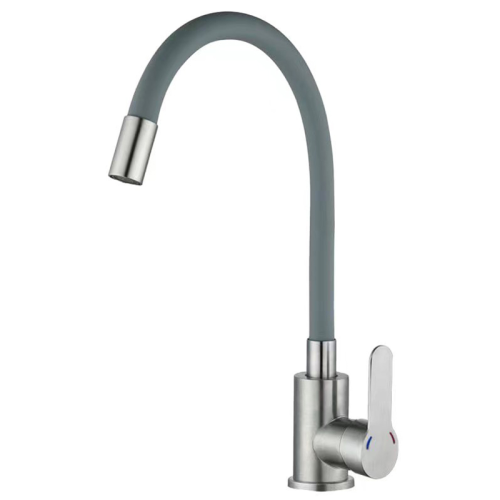 Кухонный смеситель с серым силиконовым изливом ZERIX DAX-011 REFL.GRAY (нерж. сталь) (ZX4819)