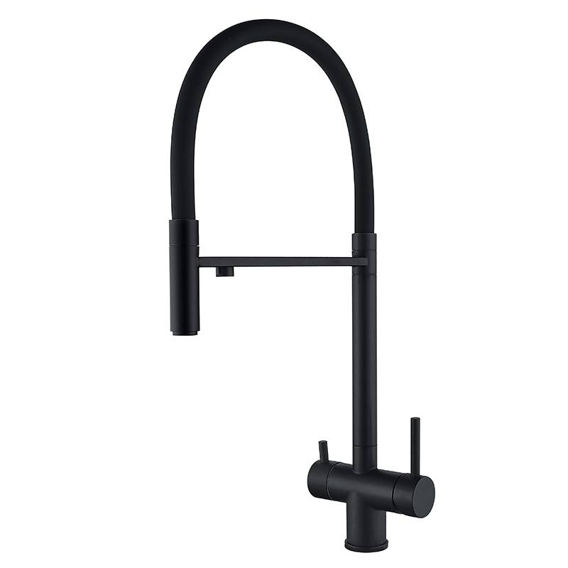 Кухонный смеситель на две воды с силиконовым изливом ZERIX KIT-021 BLACK REFL.BLACK (нерж. сталь) (ZX4862)