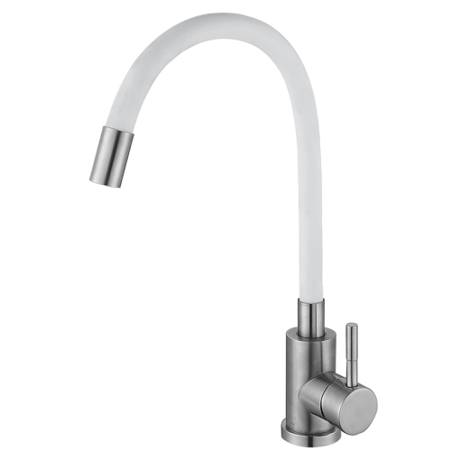 Кухонный смеситель с белым силиконовым изливом ZERIX LUX-011 REFL.WHITE (нерж. сталь) (ZX4877)