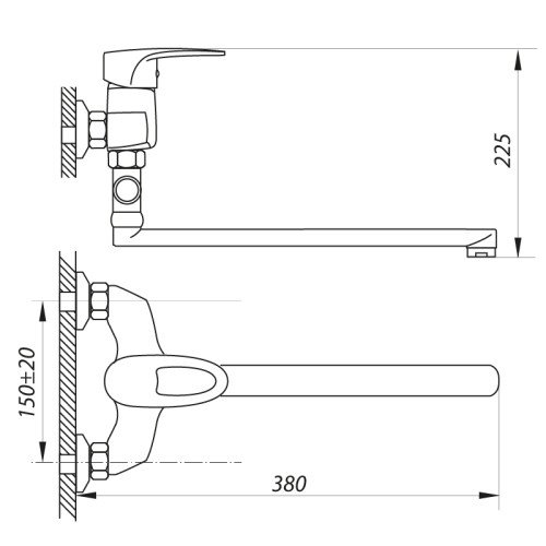 Смеситель для ванны Zerix EDL 180 (ZX0030)